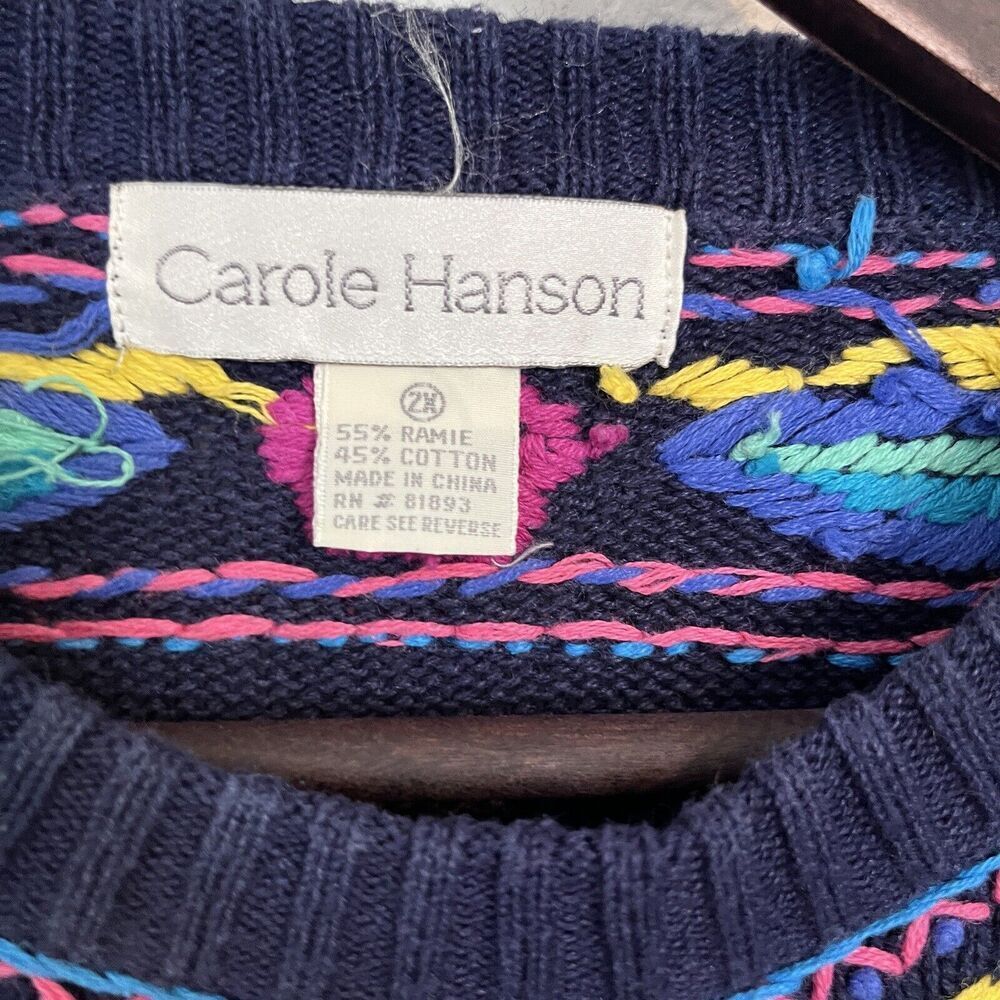 Vintage Carole Hanson Womens Sweater Grannycore Flower Embroidered 2x Colorful - Picture 7 of 9